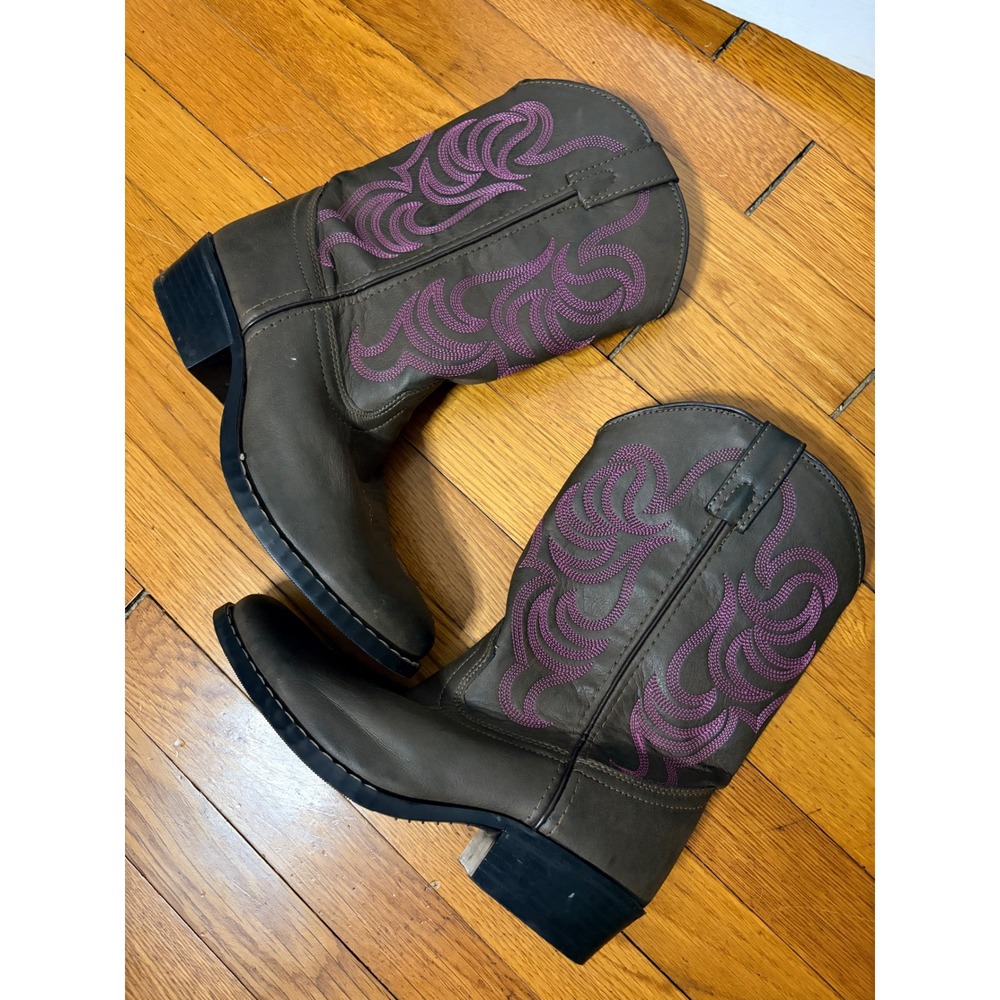 Smoky Mountain Boots Brown Purple Stitch Western Cowboy Boots 1624Y Size 6